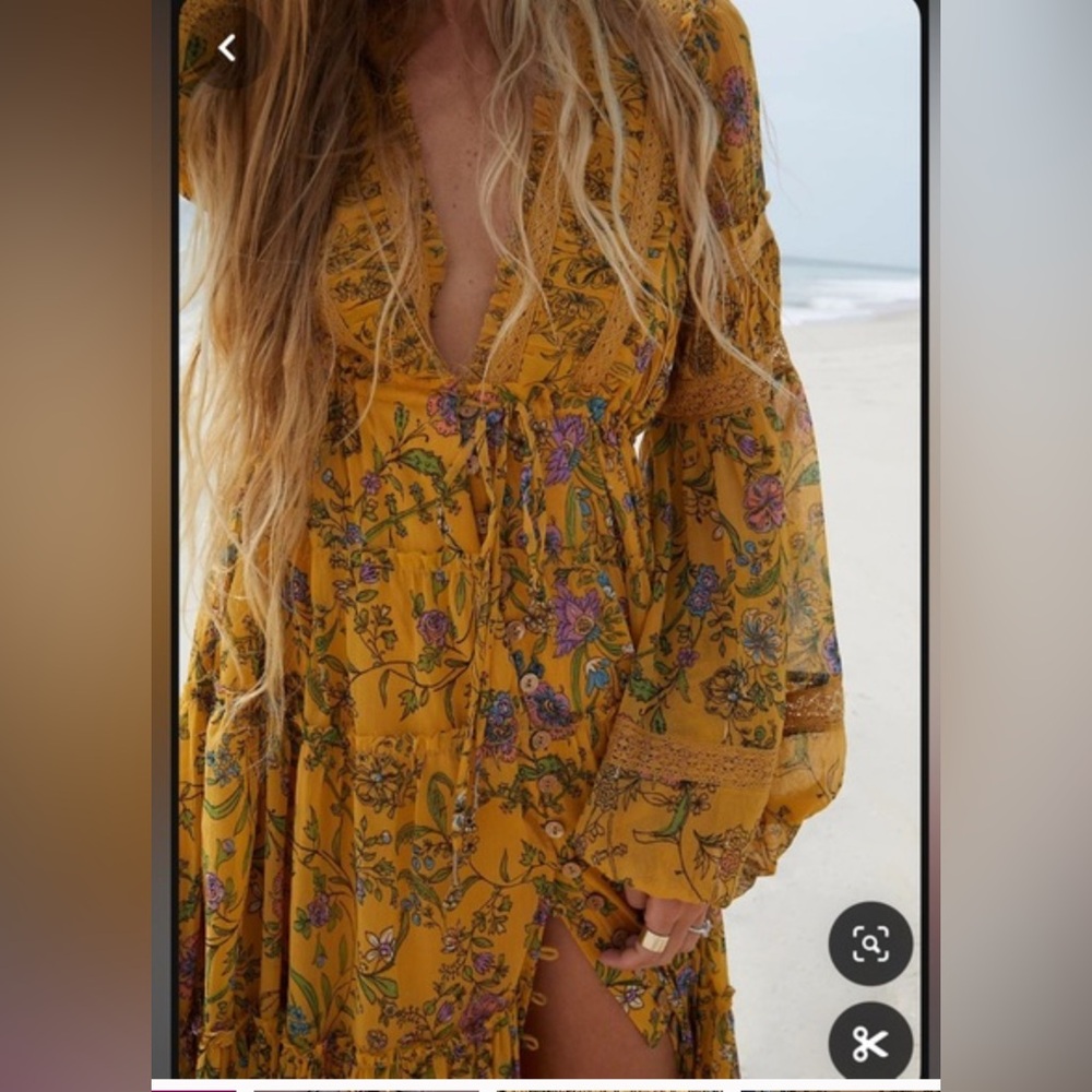 Cassis Floral Chiffon Free People Maxi Dress - Yellow - Picture 6 of 7